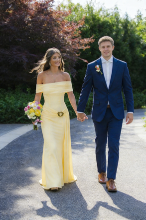 Classy Yellow Off Shoulder Prom Dress Mermaid Long Satin Formal Event Gown,OLP1837