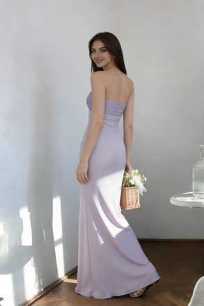 Modern Lavender Prom Gown Strapless Floral Accent Chiffon Sheath Evening Dress,OLP2185