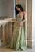 Vintage Sage Green Floral Embroidered Strapless Prom Dress Side Slit Style,OLP2302