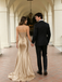 Stunning Gold Strapless Mermaid Satin Prom Dress With Ruched Bodice Ruffles,OLP2291