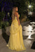 Unique Strapless Ruched Yellow Chiffon A-Line Prom Dresses, Evening Party Dresses,OLP1711