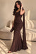 Brown Draped One Shoulder Mermaid Prom Dress Chiffon Long Evening Gown,OLP2427