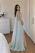 Unique Ice Blue Sweetheart Cape Corset High Slit Chiffon Prom Dress,OLP2488