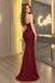 Sexy Burgundy Cowl Neck Slit Mermaid Long Prom Dress Glitter Ruched Unique,OLP2432