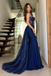 Unique Royal Blue One Shoulder Lace Sequined Long Prom Dress,OLP2505