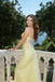 Romantic Yellow Tulle Prom Dress Floral Lace Appliques V-Neck Maxi Gown,OLP1992