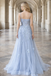 Ethereal Light Blue A-Line Tulle Evening Gown with 3D Floral Appliques,OLP1893