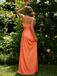 Pretty Orange Silk Satin Prom Dress Strapless Sweetheart Side Slit Long Formal Gown, OLP1698