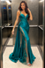 Unique Teal Sweetheart Lace Satin Prom Dress Slit,OLP2465