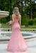 Sexy Pink Cut-Out Ruched Prom Gown Spaghetti Strap High Slit Ruffle Formal Dress,OLP1874