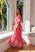 Stunning Pink Pleated Off-the-Shoulder Short Sleeve Maxi Prom Dress Classy,OLP2367