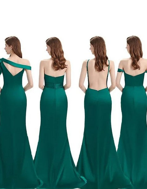 Simple Green Mismatched Sleeveless Mermaid Side Slit Long Bridesmaid Dresses Online , BG877