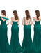 Simple Green Mismatched Sleeveless Mermaid Side Slit Long Bridesmaid Dresses Online , BG877