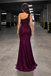 Sexy Purple One Shoulder High Slit Mermaid Long Satin Prom Dress,OLP2468