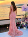Classy Pink Sequin Mermaid Prom Dress Beautiful Crisscross Neck Gown,OLP2333