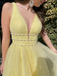 Modern Yellow Sparkle Tulle Evening Gown with Deep V-Neck,OLP1866