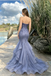 Sexy Mermaid Sweetheart Glitter Blue Lace Prom Dress with Ruffle Skirt,OLP2204