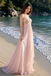 Elegant Pink A Line Chiffon Prom Dress Fancy Gold Embellished Bodice Maxi Dress,OLP2287