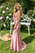 Pink Vintage Halter Mermaid Prom Dress with Unique Twisted Top,OLP2186