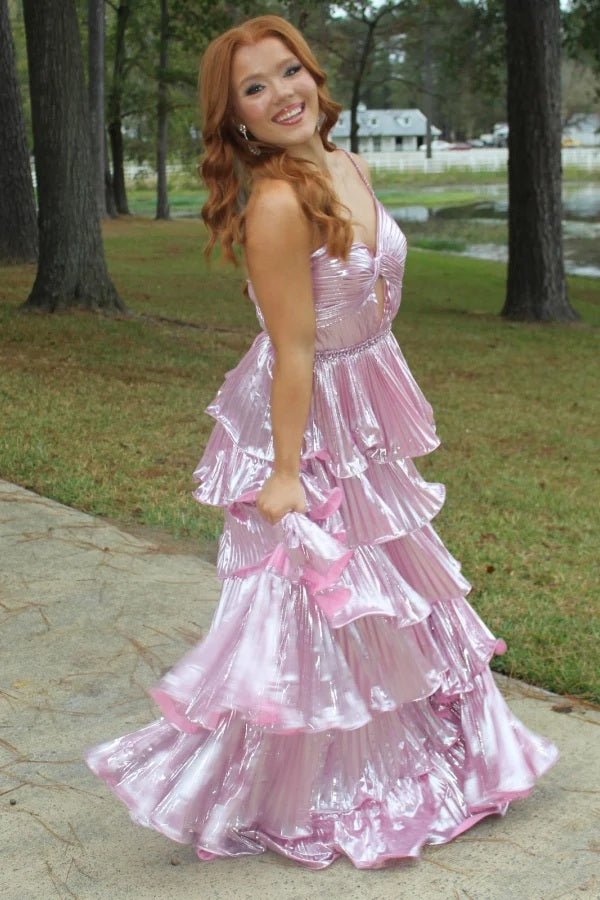 Unique Pink Spaghetti Strap A-Line Long Prom Dress Ideas, Evening Party Dresses, OLP1435