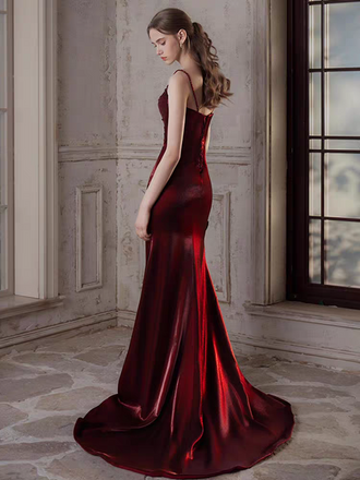 Charming Red Spaghetti Strap A-Line Long Prom Dress Ideas, Evening Party Dresses, OLP1372
