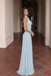 Pretty Ice Blue High Neck Beaded Pleated Sheath Prom Dress,OLP2482