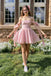 Cute Strapless Pink Organza Homecoming Dress with Bows Pretty Mini Party Gown,HD1293