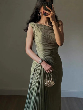 Elegant Green One-Shoulder Mermaid Side Slit Long Prom Dress Ideas, Evening Party Dresses, OLP1249