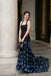 Unique Black Halter Formal Gown Elegant 3D Floral Applique Mermaid Prom Dress,OLP2309