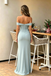 Modern Light Blue Lace Prom Dress Off-Shoulder Bow A-Line Gown,OLP2222