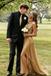 Classy Gold Sequined Halter Prom Dress Unique Backless A Line Formal Gown,OLP2279