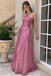 Fancy Rose Red Halter Crystal Embellished Prom Dress Slit Long Tulle Gown,OLP2446