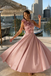 Modern Pink One-Shoulder Tea Length Prom Dress Dramatic Ruffle Detail,OLP2103