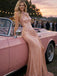 Classy Rose Gold Sequin Gala Gown Criss Cross Halter Neck High Slit Dress,OLP1907