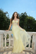 Romantic Yellow Tulle Prom Dress Floral Lace Appliques V-Neck Maxi Gown,OLP1992