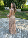 Elegant Champagne V-Neck Mermaid Long Prom Dress Ideas, Evening Party Dresses, OLP1488