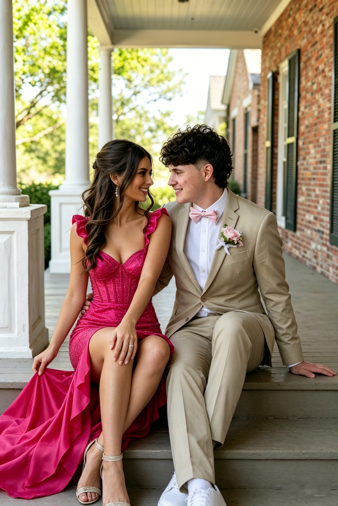 Sparkly Fuchsia Sequin High-Low Prom Dress with Ruffles,OLP2228