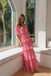 Stunning Pink Pleated Off-the-Shoulder Short Sleeve Maxi Prom Dress Classy,OLP2367