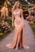 Classy Rose Gold Sequin Gala Gown Criss Cross Halter Neck High Slit Dress,OLP1907