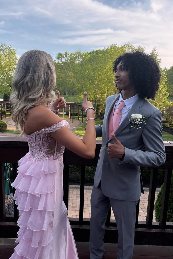 Elegant Floral Pink Off Shoulder Mermaid Long Prom Dress Ideas, Evening Party Dresses, OLP1685