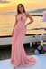 Classy Pink Sequin Mermaid Prom Dress Beautiful Crisscross Neck Gown,OLP2333