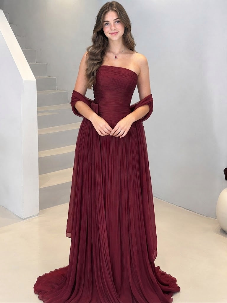 Sexy Draped Ruched Strapless Mermaid Burgundy Prom Dress ,OLP2411
