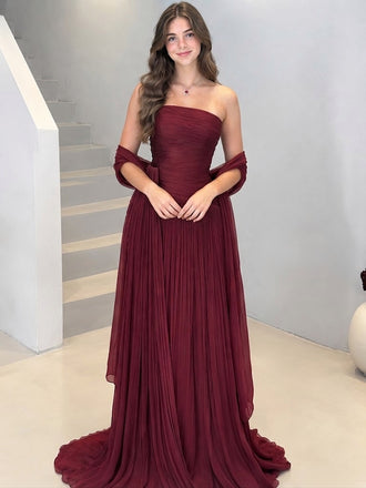 Sexy Draped Ruched Strapless Mermaid Burgundy Prom Dress ,OLP2411