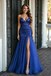 Sparkling Royal Blue Sequin Prom Dress Sweetheart Plunge Slit Tulle Formal Gown,OLP2238