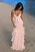 Classy Blush Pink V-Neck Spaghetti Strap Long Prom Dress with Textured Lace,OLP2371
