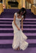 Sexy White Sparkly Sequin Square Neck Short Cap Sleeve Mermaid Maxi Prom Dress,OLP2364