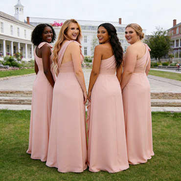 Chic One Shoulder Bridesmaid Dresses with Ruffle Slit Floor Length Chiffon,BG951