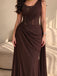 Brown Draped One Shoulder Mermaid Prom Dress Chiffon Long Evening Gown,OLP2427