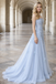 Ethereal Light Blue A-Line Tulle Evening Gown with 3D Floral Appliques,OLP1893