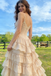 Elgant Pink Tiered Ruffle Prom Gown with Lace Bodice plus Bow Detail,OLP2034